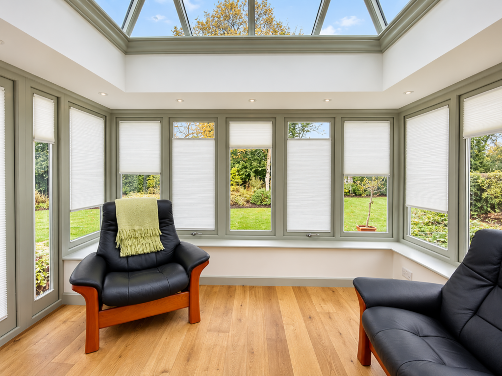 slide comfort pleated blinds installed in a conservatory